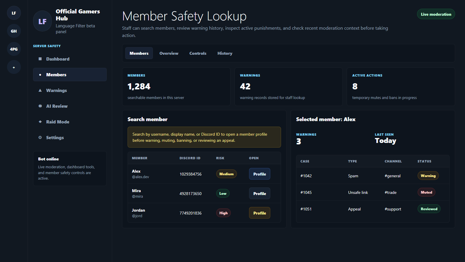 Language Filter dashboard preview